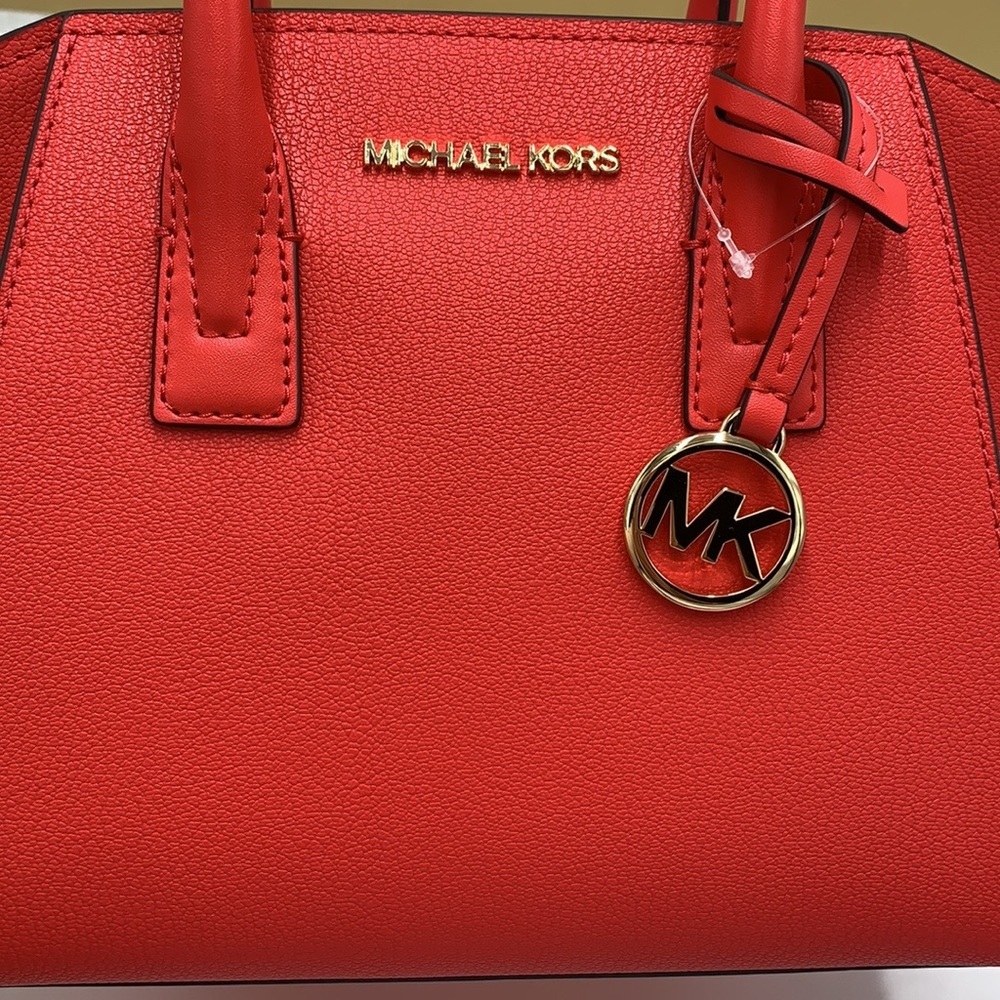 Michael Kors Avril Small Leather Top-Zip Satchel CORAL REFF color - Picture 14 of 16